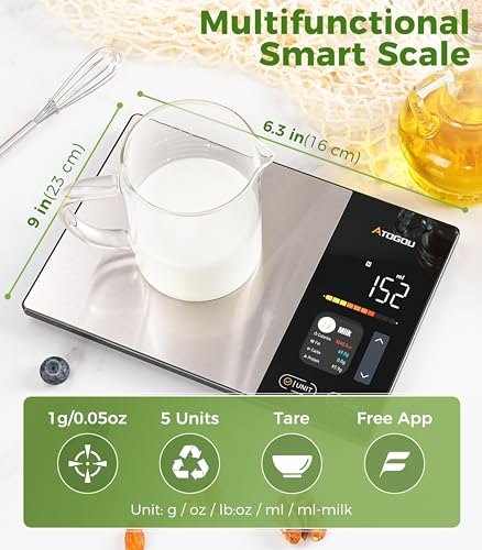 Atogou Smart Food Kitchen Scale with Nutrition Calculator, Color Display