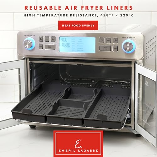 Emeril Lagasse Air Fryer Liners (4-Piece Reusable Silicone Set), Nonstick Silicone Air Fryer Oven Liners Compatible with Emeril Lagasse 25QT & 26QT Air Fryer Oven, Dishwasher Safe – Red - color: Red