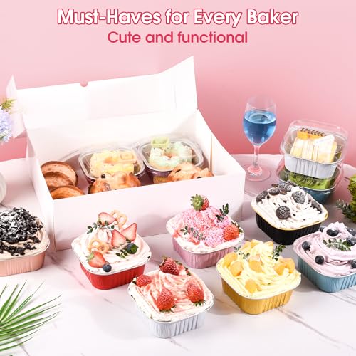 100 Pcs Mini Cake Pans with Lids, 5oz Square Aluminum Foil Brownie Baking Cups, Dessert Cupcake Cups with lids, Disposable Loaf Pans Cupcake for Wedding Birthday Party (Red) - color: Red, size: 5 OZ