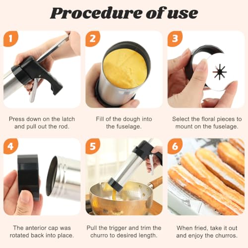 Stainless Steel Churro Maker Kit with 8 Discs, 8 Tips and Piping Bag