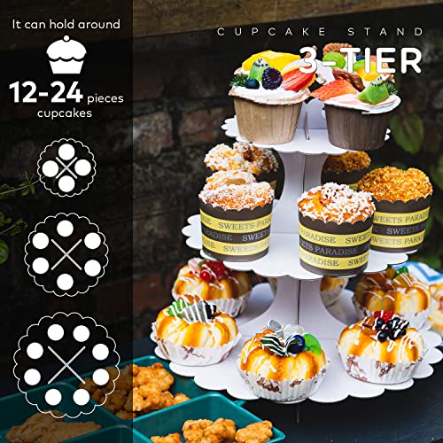 3-Tier Cupcake Stand White 2-Pack, Cardboard Dessert Display Tower - color: White 2 Pack
