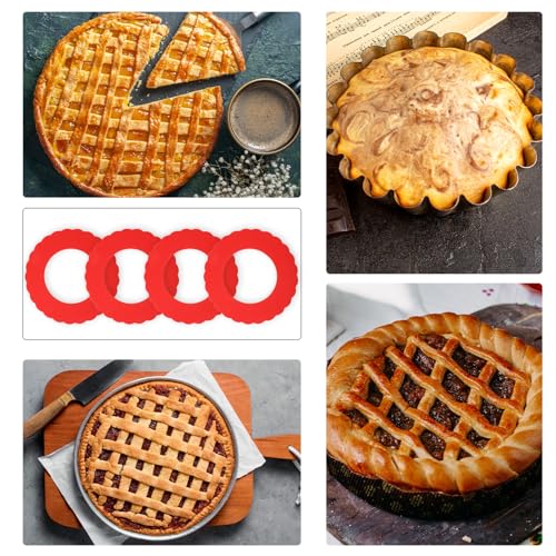 4 Pcs Mini Pie Crust Shields, Pie Crust Protector for Edges Baking Silicone Crusts Shield for 4 to 6 in (Red)