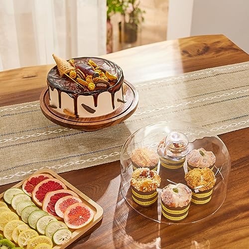 11in Acacia Wood Cake Stand with Lid, Cake Plate with Glass Dome