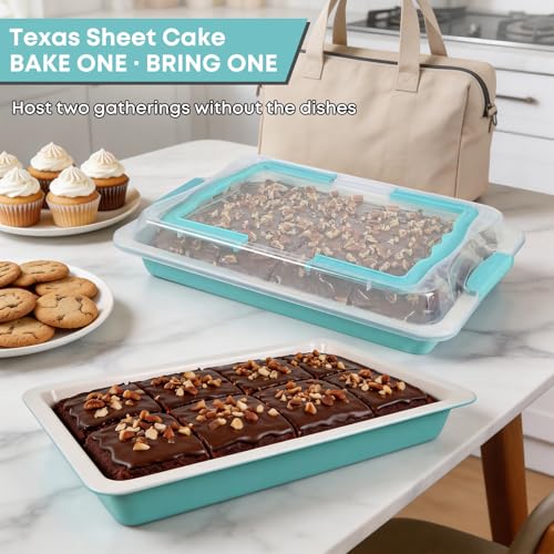 2-Pack 15x10 Sheet Cake Pan with Lid, 2" Deep Nonstick, Teal - color: Teal