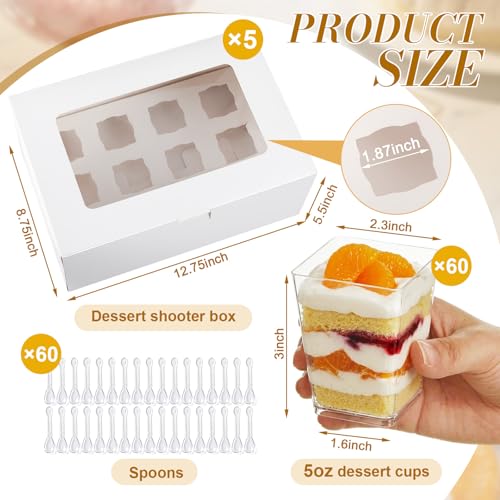 125 Pcs 5 oz Dessert Cups with Spoons, Boxes for Party, Clear - size: 5 oz