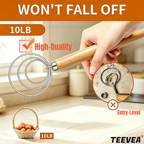 TEEVEA Danish Dough Whisk Wooden Handle Stainless Steel for Sourdough Bread - color: Rubber Wood 3-Circle