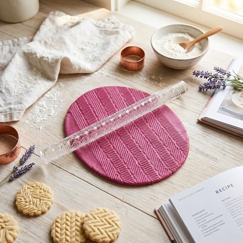 Patterned Acrylic Rolling Pin, Food Safe Lightweight Embossing Roller for Baking Pastry Clear Acrylic 16 x 1 cm 28 Patterns Comfortable Grip - size: 52003 stripes