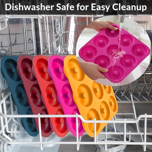 Large Silicone Donut Pan for Baking,9 Cavity Non-Stick Food Molds - color: Hot Pink