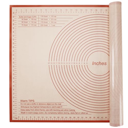 Silicone Pastry Mat 34x26 Inch Nonstick Baking Mat -Perfect for Dough, Pastry, Bread, Dough Rolling, Kneading Board, Pie Crust, Fondant, Pasta/Pizza, Kitchen Counter Mat - color: Red, size: 34"L x 26"W