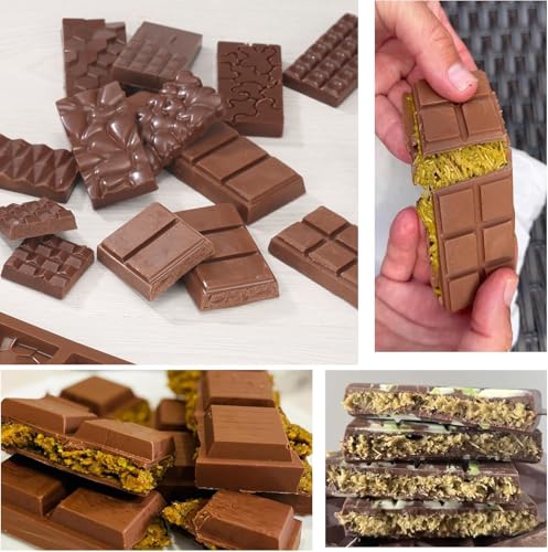 Chocolate Molds, 2Pcs Mini Silicone Chocolate Bar Mold with 100Pcs Bags, Break Apart Non-stick Small Chocolate Candy Bar Molds Wax Melt Molds for Chocolate Bar - size: 0.4Inch-Depth
