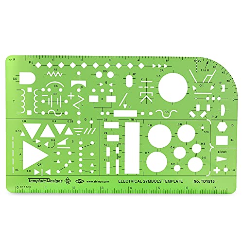 ALVIN TD1515, Elecric/Electronic Template, Design Tool for Students and Professionals Size: 5.25" x 8.25" x .03" - style: Electrical / Electronic Template