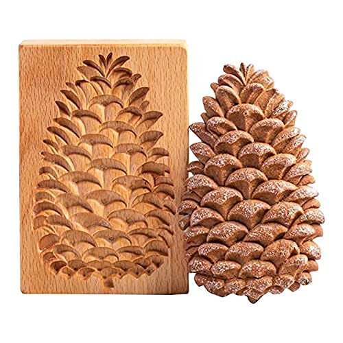 Carved Wooden Gingerbread Cookie Mold,3D Wooden Baking Mold Cookie Biscuit Press Stamp Molds,Cookie Cutter,Cookie Stamp,DIY Biscuit Stamp Mould for Halloween Thanksgiving Christmas(Pinecone) - color: Pinecone