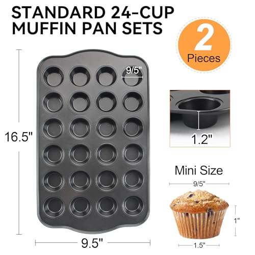 Cupcake Pan Nonstick 2 Pack (Grey, Mini 24 cup) - color: Gray, size: Mini