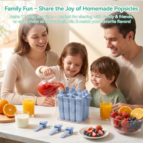 12 Pack Individual Silicone Popsicle Molds, Easy Release - color: Blue