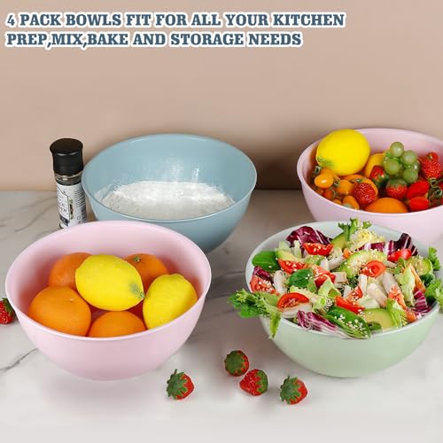 Greentainer 4-Piece Plastic Mixing Bowl Set, 113oz Lightweight Serving Bowls, Large Salad Bowls for Baking,Prepping, Cooking and Serving Food, Dishwasher & Microwave Safe - color: Pink-10in without lids