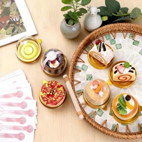 100Pcs Mini Cupcake Containers with Dome Lids and Stickers