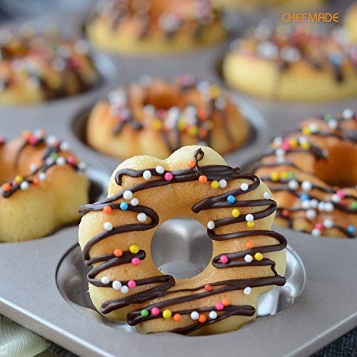 CHEFMADE Donut Mold Cake Pan, 12-Cavity Non-Stick Pattern Doughnut Bakeware for Oven Baking (Champagne Gold) - size: 02 - Fancy 12 Cups