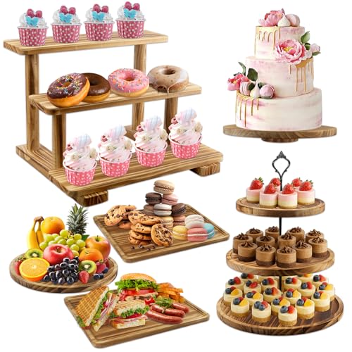 Esmorah Rustic Wooden Dessert Table Display Set of 6, Cupcake Stand - color: Set of 6