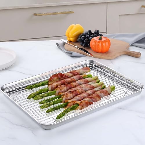 Homikit 18x13 Inch Stainless Steel Baking Half Sheet with Cooling Rack Set - size: 17.6x13x1