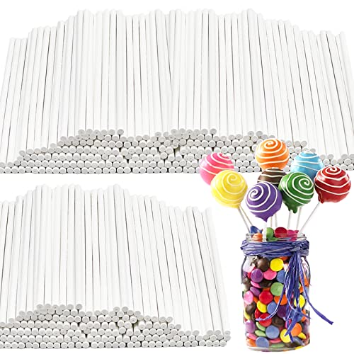 500 Pcs 4-Inch White Lollipop Sticks,Cake Pops Sticks,Paper Treat Sticks Sucker Stick for Cake Toppers,Dessert,Chocolate,Cookie,Candy(3mm) - size: 4 Inch (Pack of 500)