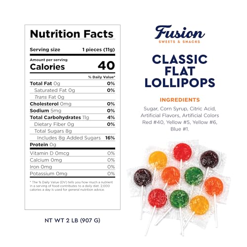 Classic Flat Lollipops, Individually Wrapped, 5 Assorted Fruit Flavors, 2lb