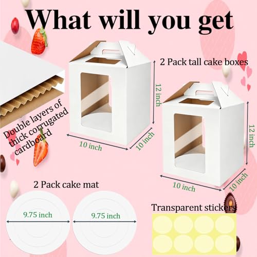 Cake Boxes - 2 Pack Tall Cake Box 10x10x12 Inch, Windows - color: 10X10X12-White