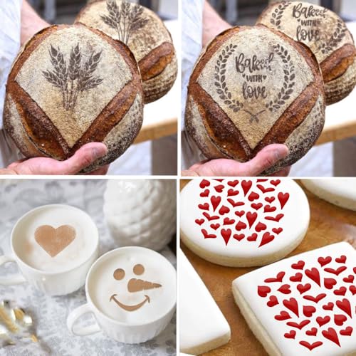 Sourdough & Artisan Bread Stencils -Cake, Pie, Bread & Cookies -Decorate Your Own Unique Design -Baking Mold Stencil Template for Decorating. Classic Wheat, Hearts & More, BONUS Coffee/Cookie Stencils