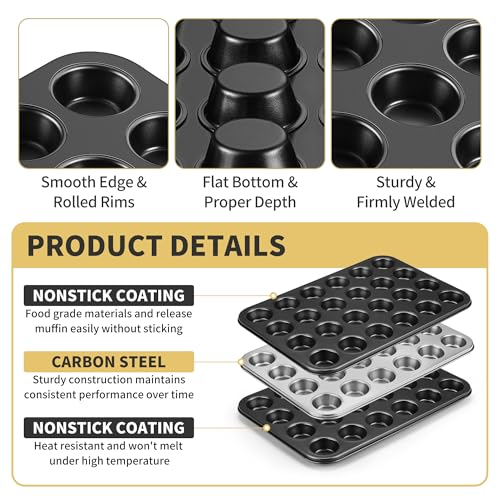 TeamFar Mini Muffin Pan, 24-Cup Non-Stick Cupcake Tray Tin for Baking