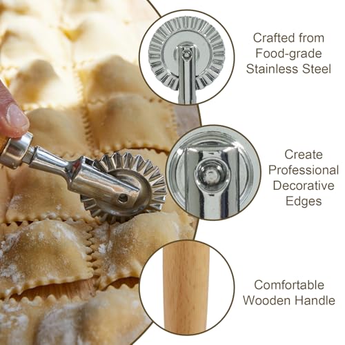 2Pcs Pasta Cutter Fluted Pastry Wheel Roller, 1.5 Inch Diameter