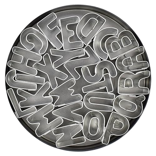 R&M Mini Alphabet 26-Piece Cookie Cutter Set – 1" A-Z Steel Letter Cutters in Storage Tin for Cookies, Crafts, & Fondant - size: 1" Size, style: Alphabet