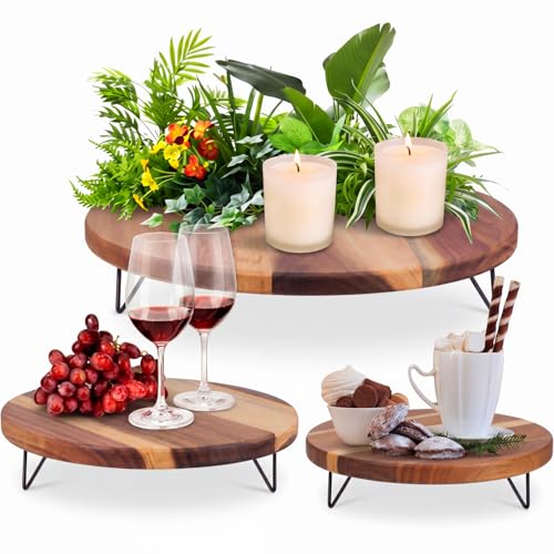 Havawish 3 Pcs Wood Cake Stand Display Decoration, Multi Size 8 10 12 Inch Farmhouse Rustic Wooden Dessert Table Display for Appetizers Bakery Snack Camping Tea Wedding Birthday Party Supplies