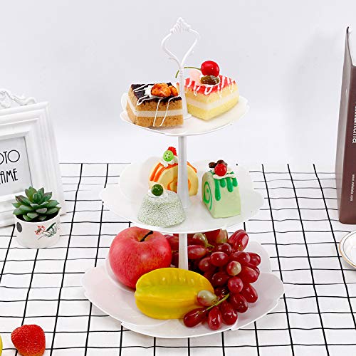 Tosnail 3 Pack 3 Tiers White Plastic Cupcake Stand Dessert Stand Tiered Serving Trays - Round, Square, Flower - color: White