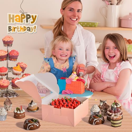 32Pcs 10 Inch Cake Boxes with Cake Boards (16Boxes & 16Boards) Pink - color: Pink