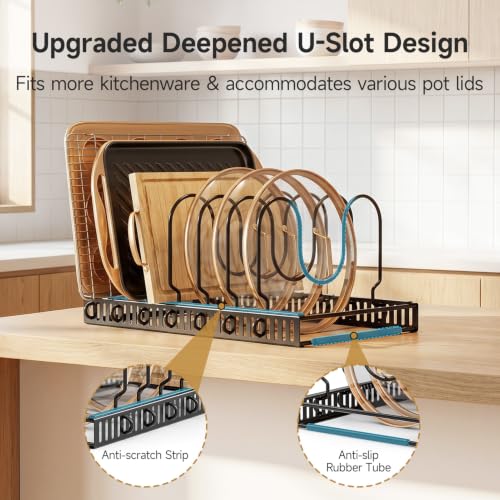 MUDEELA Pot Lid Organizer for Cabinet, Adjustable Baking Pan Rack 7 Slots - size: 7 Dividers