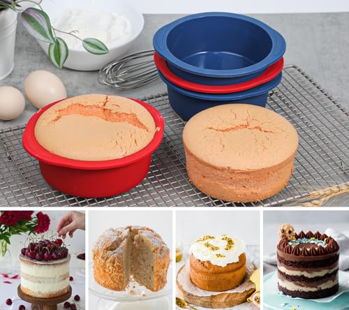 Webake 5 inch Cake Pan for Baking Nonstick Round Cake Pans, LFGB Platinum Silicon Air Fryer Baking Pan Set of 4 - size: 5 Inch