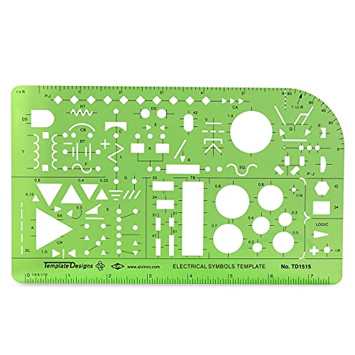 ALVIN TD1515, Elecric/Electronic Template, Design Tool for Students and Professionals Size: 5.25" x 8.25" x .03" - style: Electrical / Electronic Template