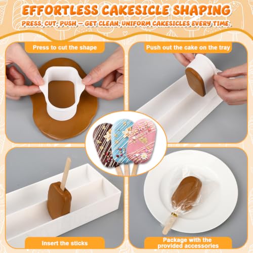 2 Sets 3'' Cakesicle Cutter with 9'' Dual-slot Tray Cake Mold Set - color: White, size: 3in, style: Dual-slot