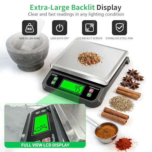 Large Digital Kitchen Scale40kg Stainless Stee with 6 Unit Tare PCS Funtion - color: Grey-40kg, size: Grey-40kg