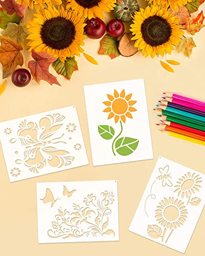 9PCS Sunflower Butterflies Stencils, Reusable PET Sun Flower Template - color: Sunflower