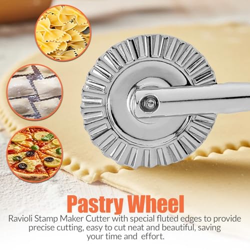 Ultimate Ravioli Maker Press & Dumpling Maker Kit - 10-Hole Ravioli Mold, Pasta Roller, Pastry Wheel & Pierogi Press - Stainless Steel Empanada Maker Machine & Pasta Making Tools for Kitchen (Round) - size: Round Shape