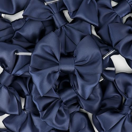AIMUDI Navy Satin Ribbon Twist Tie Bows for Treat Bags 3.5" Navy Blue Bows for Crafts Small Bows for Gift Wrapping Premade Bows for Cake Pop Candy Apples Gift Bags Wedding Baby Shower -24 Counts - color: Navy Blue