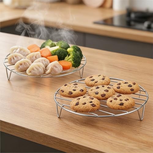 2-Pack Steamer Rack Set, 7.5 Inch Stainless Steel Round Racks for Cooking, Heavy Duty Wire Cooling and Baking Rack, Fits 6 & 8 Qt Instant Pot, Pressure Cooker, Air Fryer Accessories