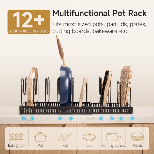 MUDEELA Pot Lid Organizer for Cabinet, Expandable Baking Pan Rack 12 Slots - size: 12 Dividers