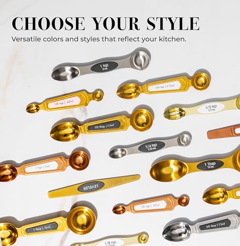 Styled Settings White and Gold Magnetic Measuring Spoons, 8-Piece - color: White & Gold