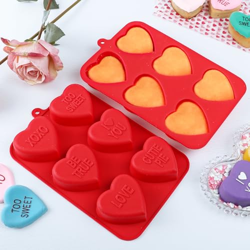 Webake Large Conversation Heart Mold for Baking, Heart Silicone Cake Molds 6-Cavity Heart Shaped Cake Pans,2 Packs - style: Conversation Heart