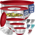 6pc Stainless Steel Mixing Bowls with Lids Set, 7 Qt, Red - color: Red