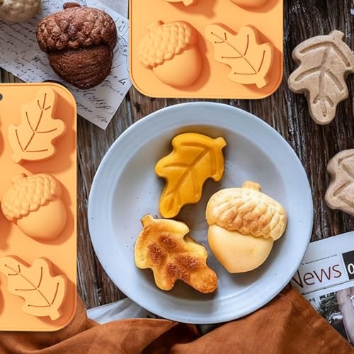2 Pcs Fall Silicone Molds 3D Chocolate Silicone Mold Autumn Maple Leaf Hazelnut Acornshape Mold for Halloween Thanksgiving Chocolate Candy Cake Pan Baking Tray Cake Decoration - color: Styl 18