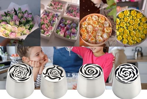 4pcs Russian Piping Tips Set Extra Large Stainless Steel Flower Icing Tips
