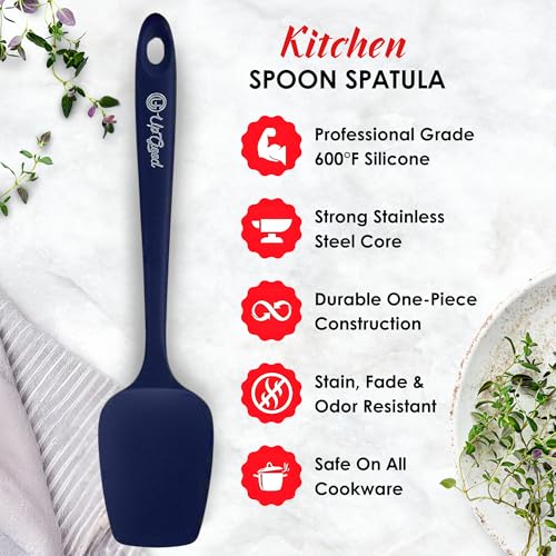 Silicone Spoon Spatula - 600ºF Heat-Resistant Non-Stick Rubber Spoonula | Use as Silicone Kitchen Scraper Utensil - Baking and Cooking Strong Stainless Steel Core | UpGood Kitchen Utensils, (Blue) - color: Blue