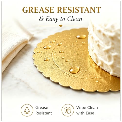 Gold Scalloped Cake Boards, 4 Pack, 6, 8, 10, 12 Inch Cake Circles - color: Gold